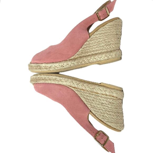 GARNET HILL Nubuck Leather Wedge Slingback Espadrille Size‎ 8 Pink Made In Italy - Picture 9 of 13